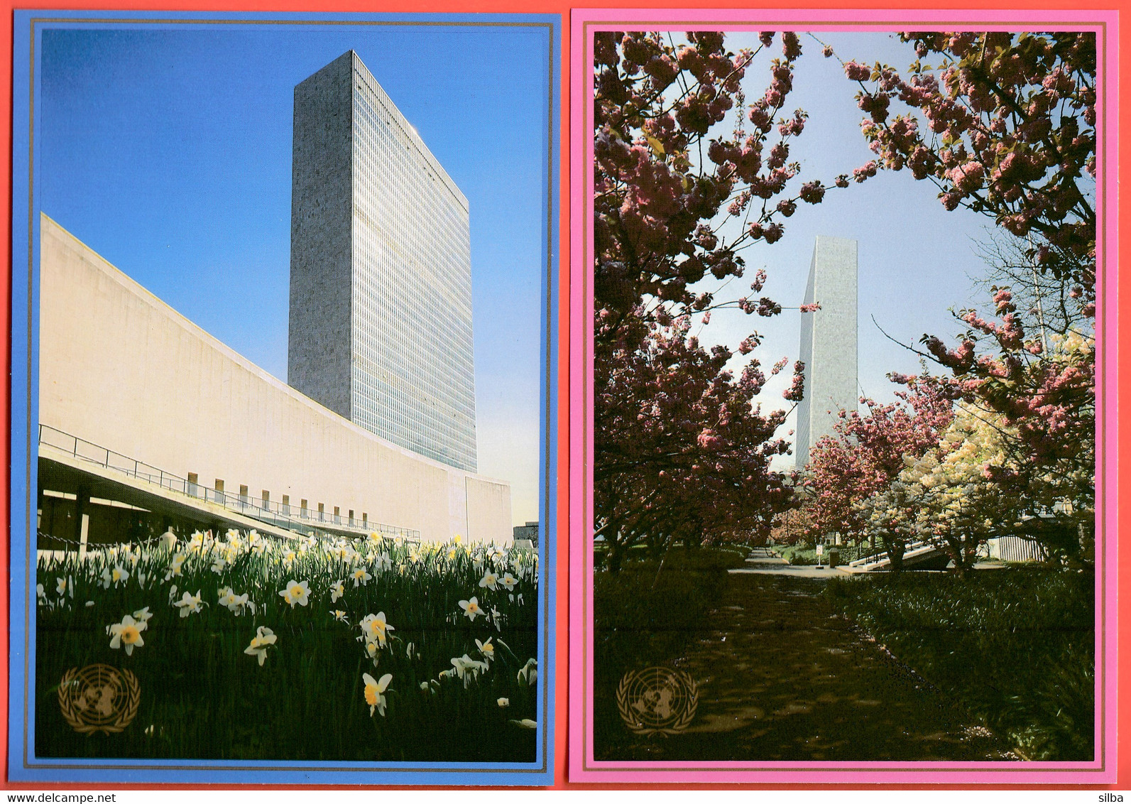 United Nations Headquarters New York 1989 / River View Cherry Blossoms Row Of Flags Spring General Assembly / Stationery - Brieven En Documenten