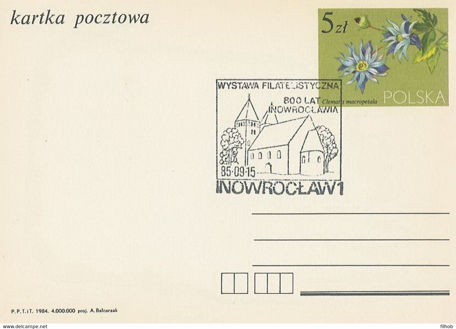 Poland Postmark D85.09.15 INOWROCLAW: City 800 Y. - Interi Postali