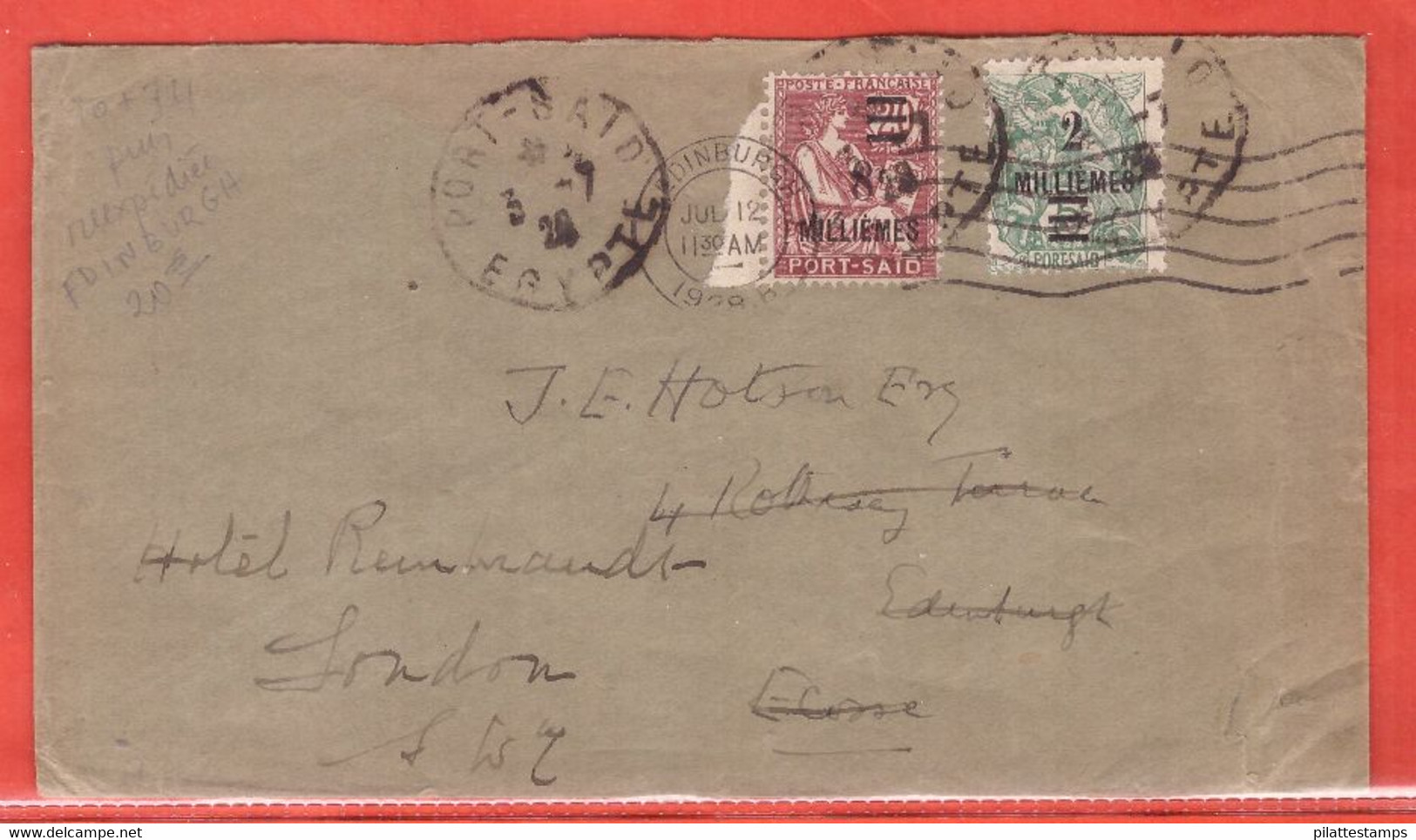 PORT SAID LETTRE DE 1928 POUR EDIMBOURG ECOSSE - Storia Postale