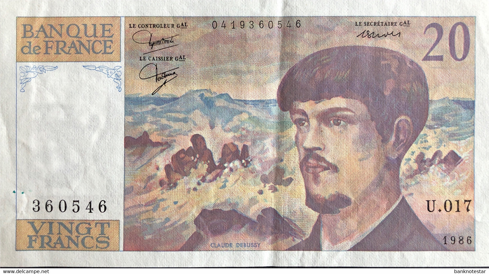 France 20 Francs, P-151a (1986) - Extremey Fine - Alphabet 17 - 20 F 1980-1997 ''Debussy''