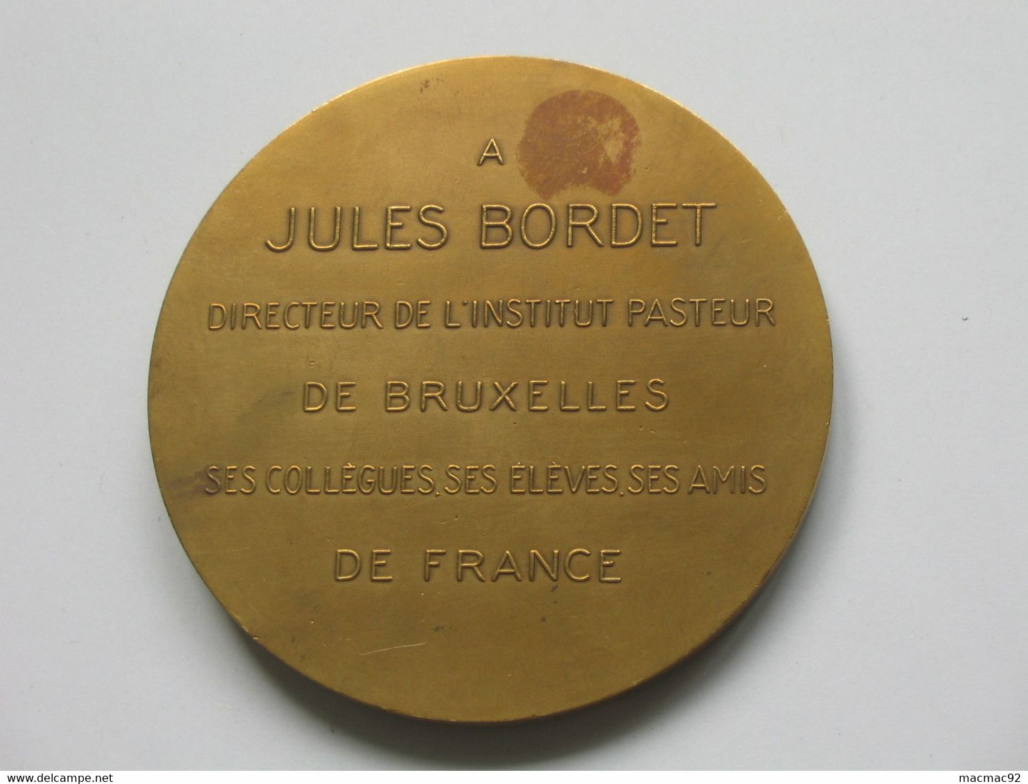 Médaille JULES BORDET Directeur De L'institut Pasteur De Bruxelles  **** EN ACHAT IMMEDIAT **** - Professionnels / De Société