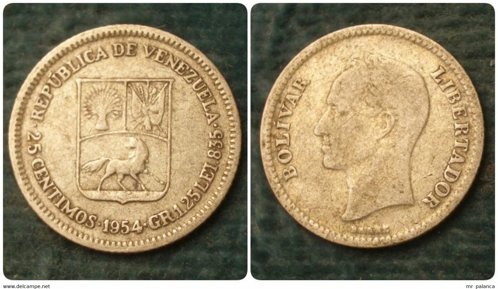 M_p> Venezuela 25 Centesimi Centimos 1954 In Argento - Venezuela