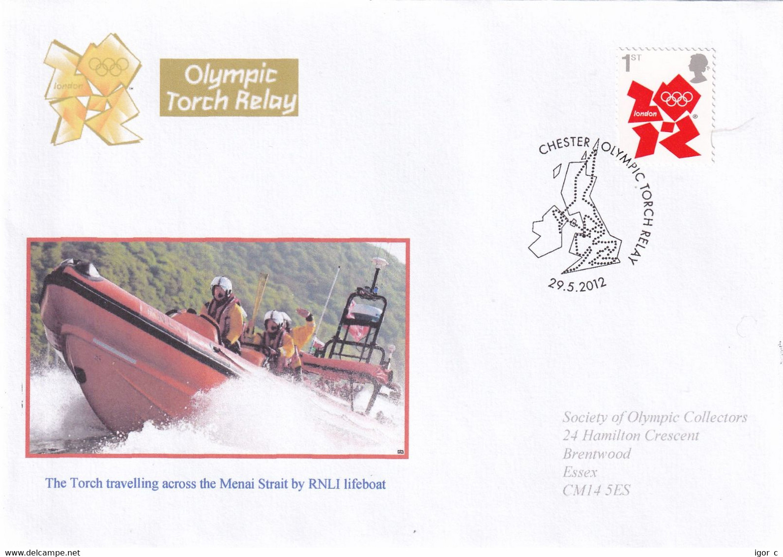 United Kingdom UK 2012 Cover: Olympic Games London Torch Relay; Menai Strait; RNLI Lifeboat; Chester - Summer 2028: Los Angeles