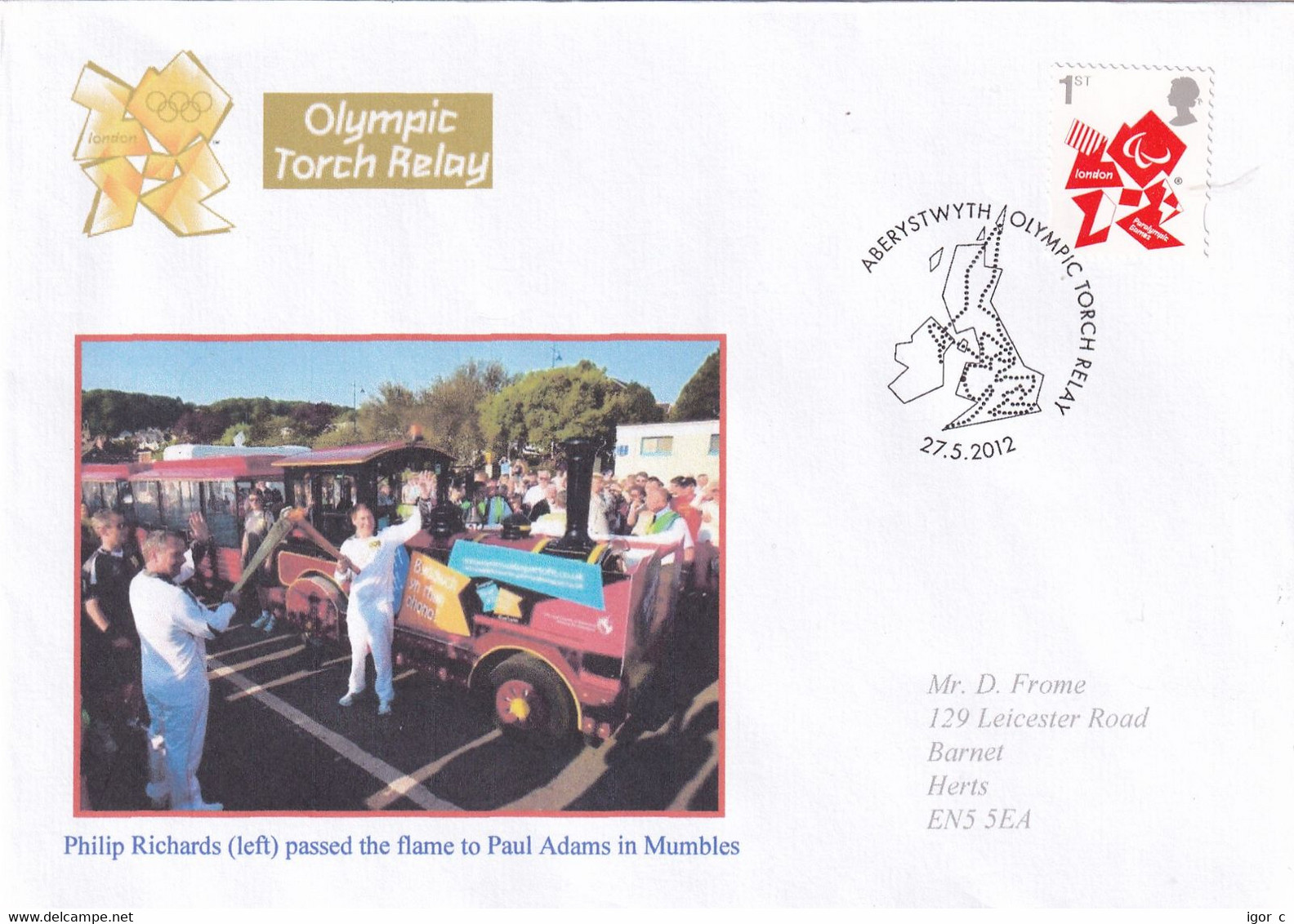 United Kingdom UK 2012 Cover: Olympic Games London Torch Relay; Mumbles Stage; Aberystwyth; Tourist Train - Zomer 2028: Los Angeles