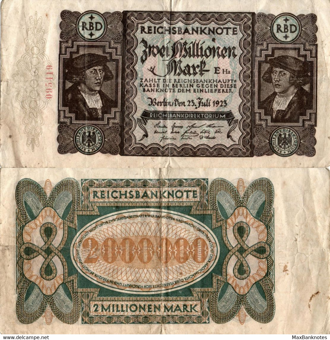 Germany / 2.000.000 Mark / 1923 / P-89(a) / VF - 2 Miljoen Mark