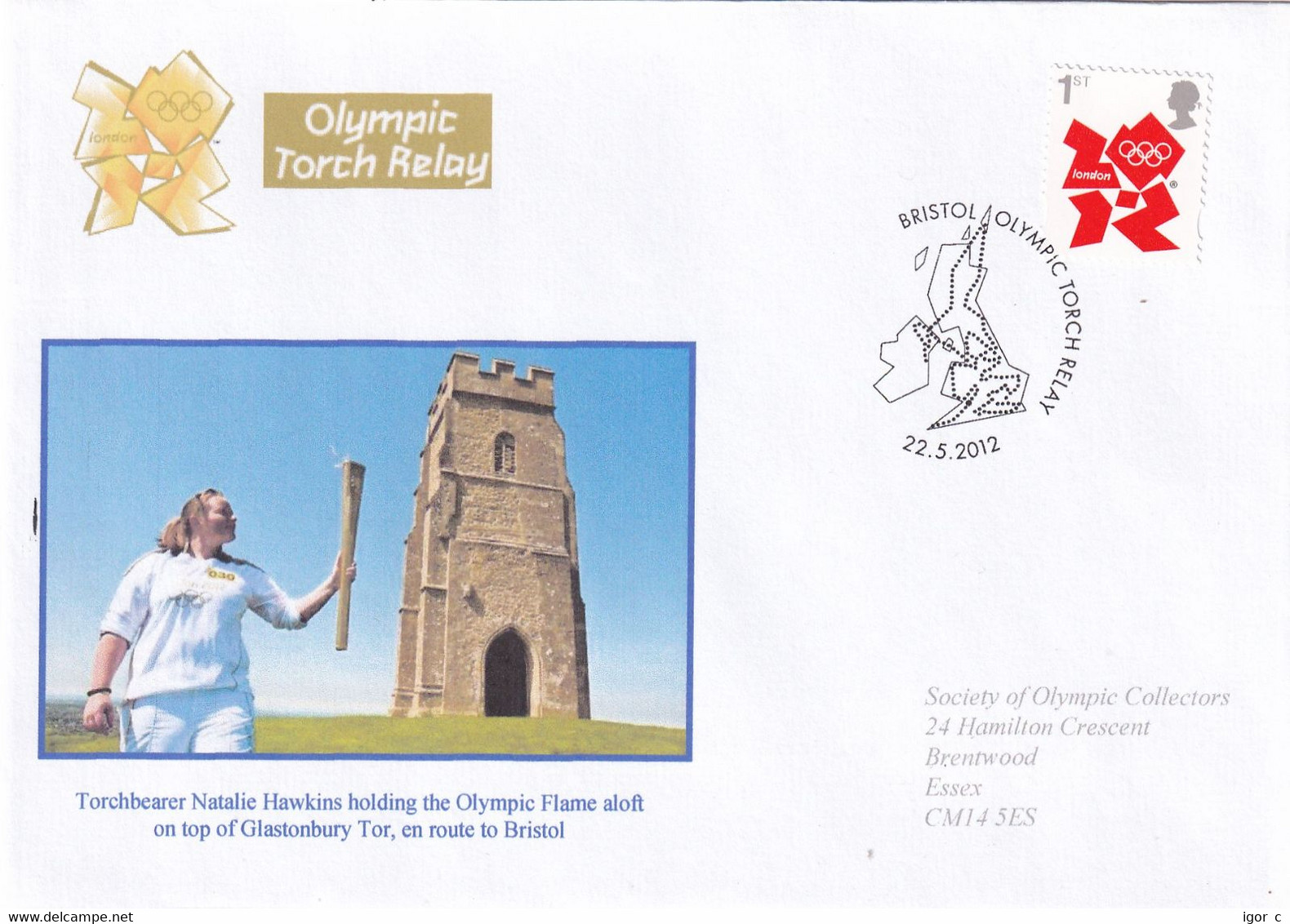 United Kingdom UK 2012 Cover: Olympic Games London Torch Relay; Bristol; Glastonbury Tor; Torchbearer Natalie Hawkins - Verano 2028 : Los Ángeles