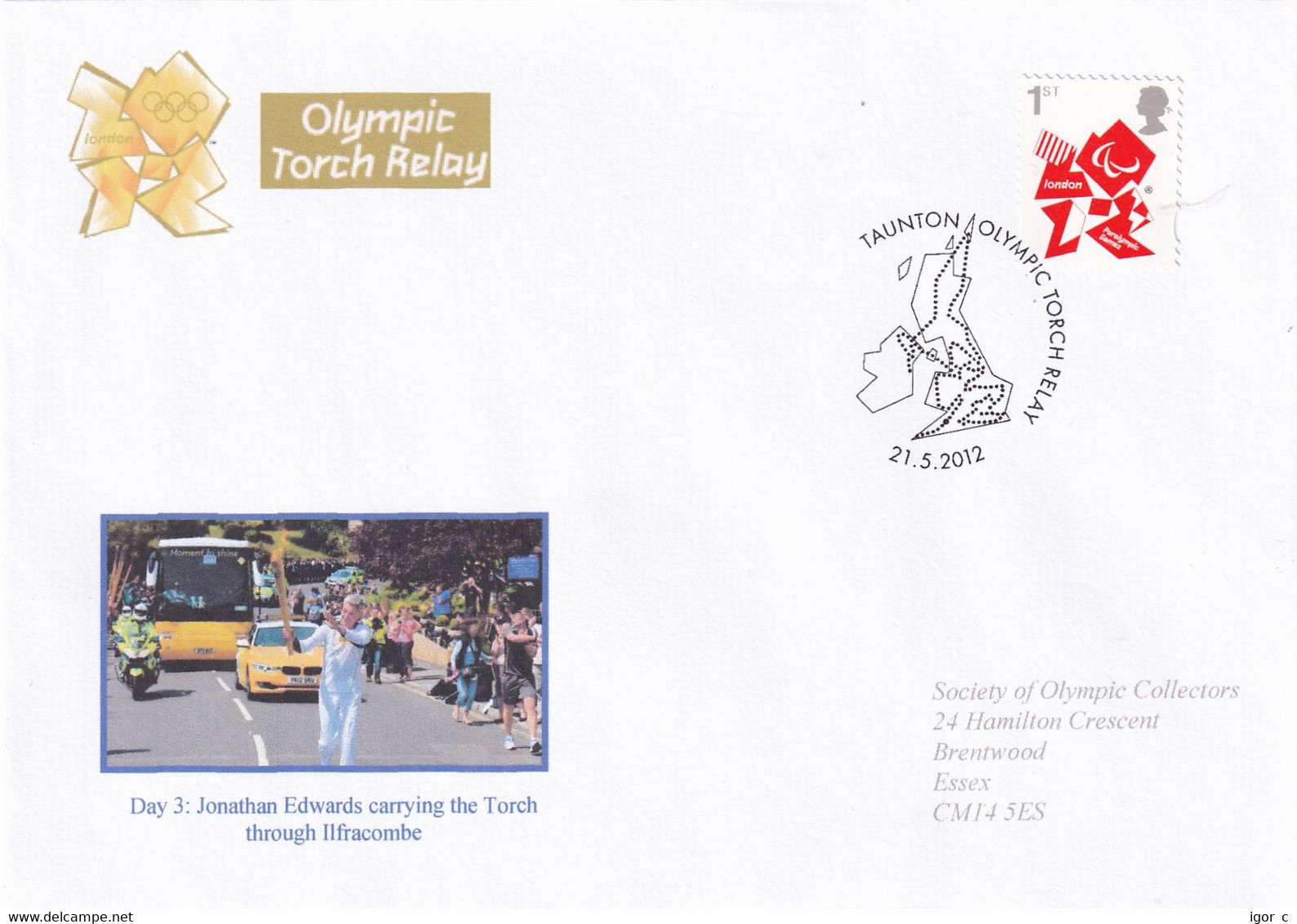 United Kingdom UK 2012 Cover Olympic Games London Torch Relay Ilfracombe Taunton Stage Jonathan Edwards Triple Jump Gold - Summer 2028: Los Angeles