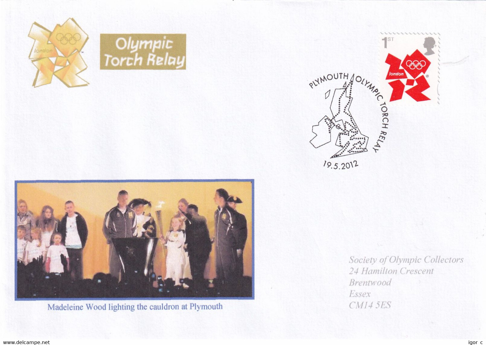 United Kingdom UK 2012 Cover: Olympic Games London Torch Relay; Playmouth Evening Celebration - Summer 2028: Los Angeles