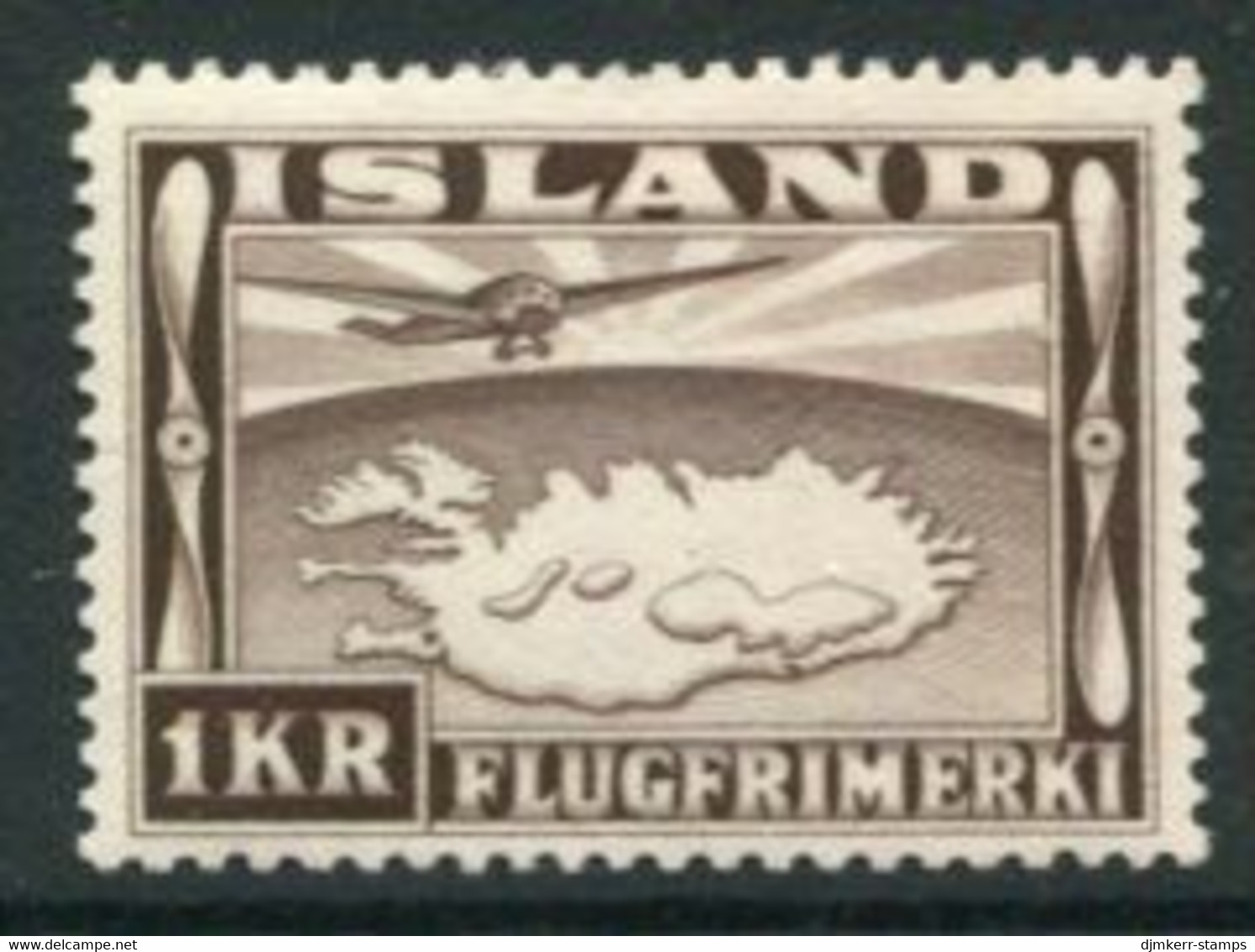ICELAND 1934 Airmail 1 Kr. LHM / *,.   Michel 179 - Ongebruikt