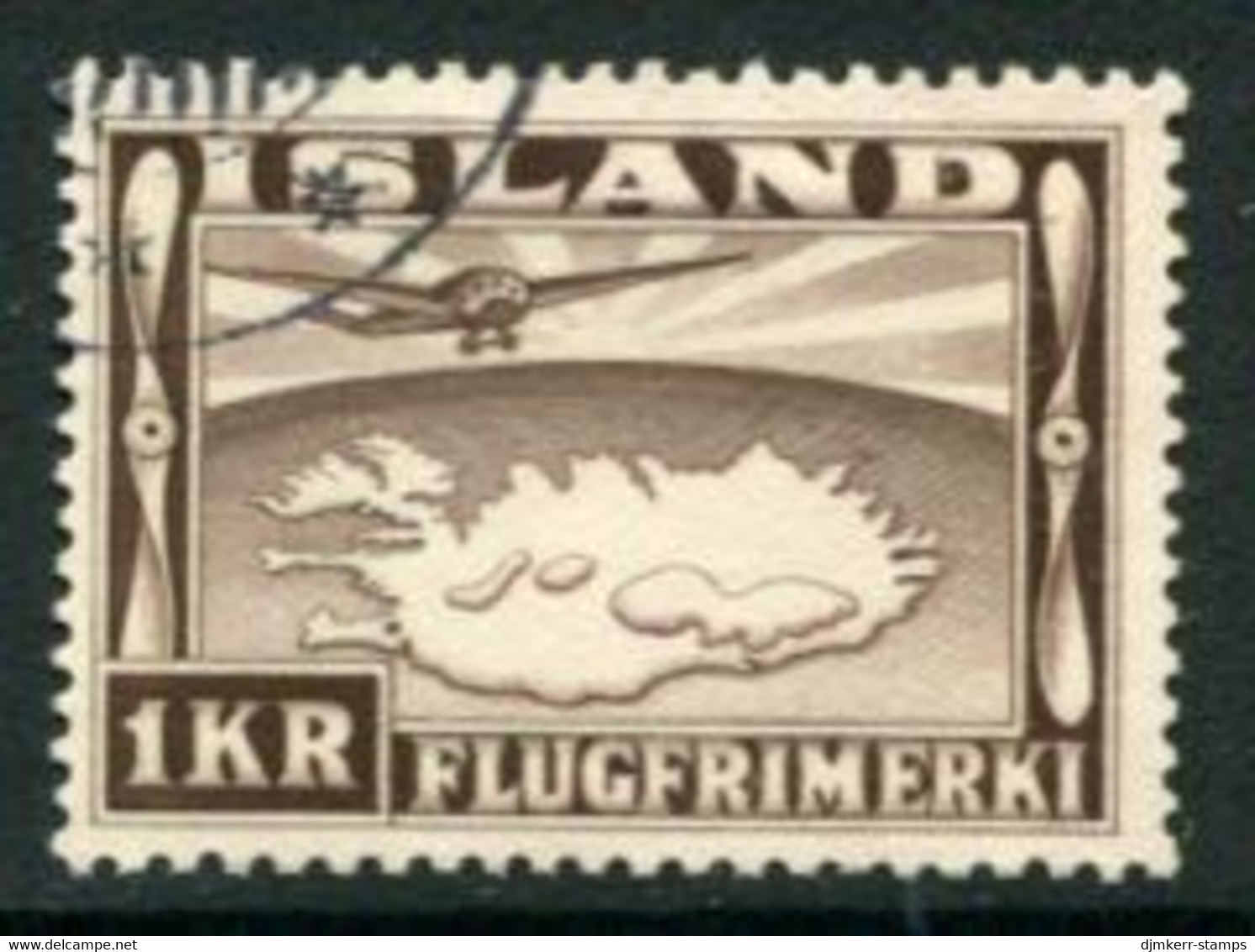 ICELAND 1934 Airmail 1 Kr. Used,.   Michel 179 - Gebruikt