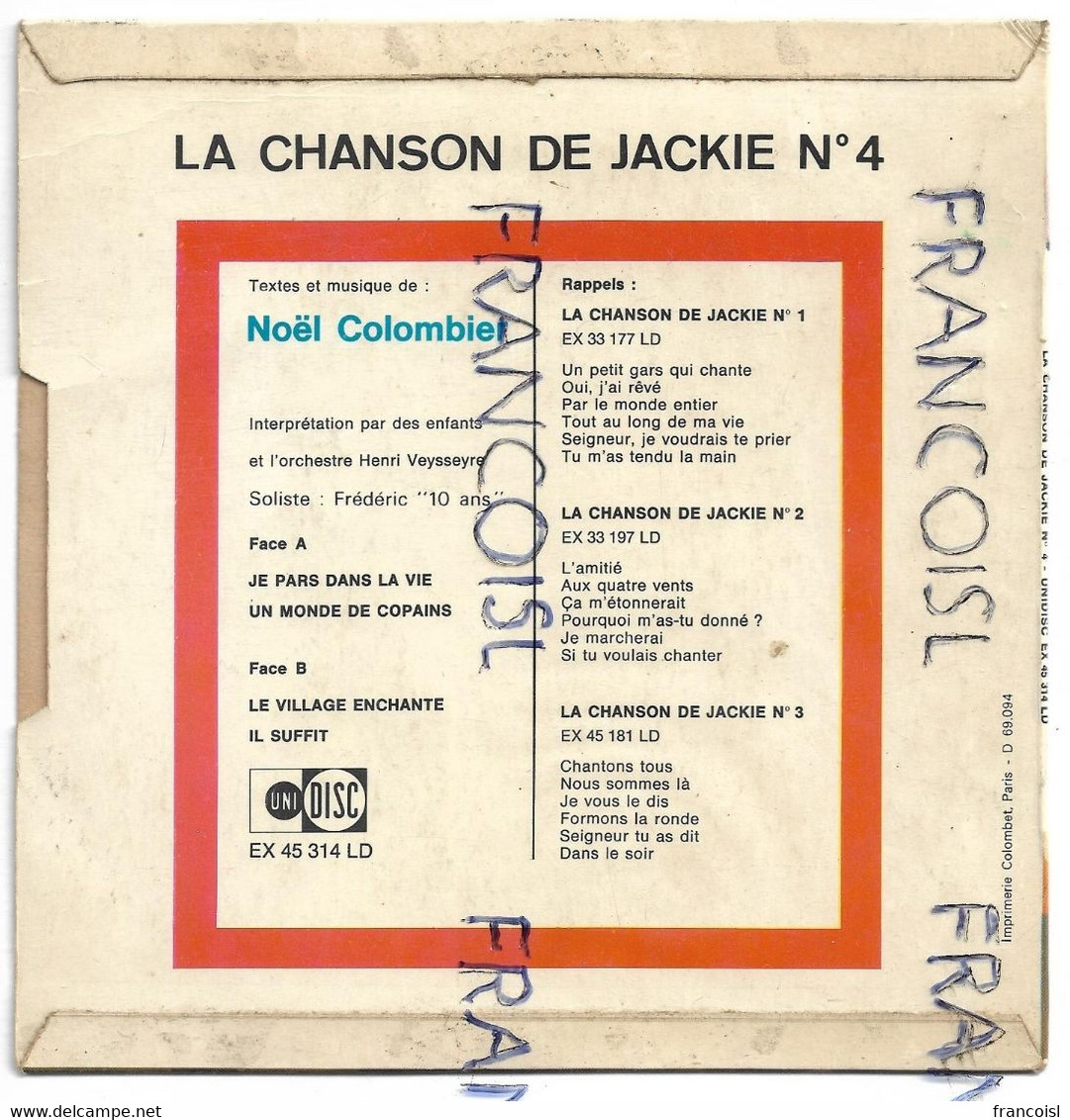 Chanson De Jackie N°4. Noël Colombier (1932-2017) Et L'orchestre Henri Veysseyre (1969?) - Chants Gospels Et Religieux