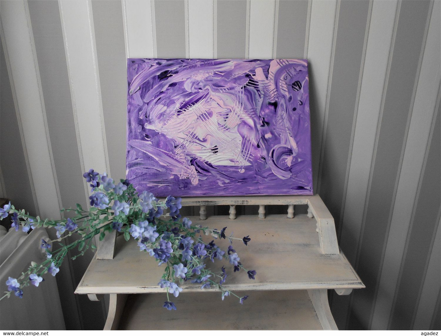 Tableau Peinture Acrylique Abstrait Tons Violets - Acryl