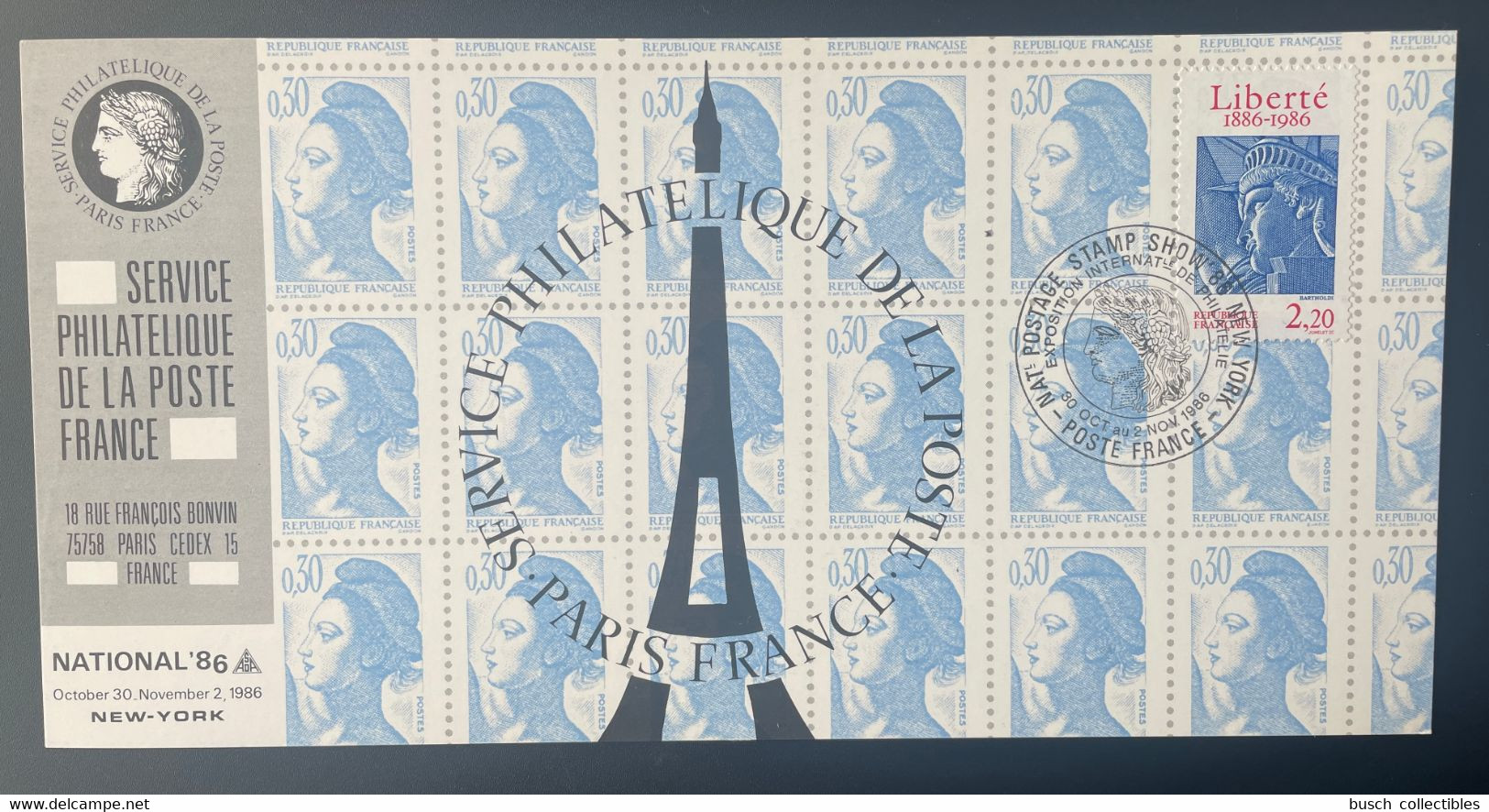 035 Carte Officielle Exposition Internationale Exhibition New York 1986 FDC France Statue Liberté Liberty Joint Issue - Briefmarkenausstellungen