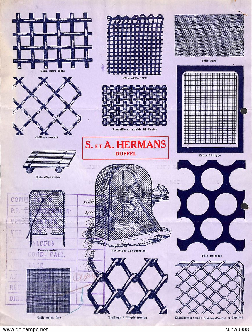 Duffel - Toiles Et Treillages Métalliques Hermans SA Litho Illustrée 1939 + Timbres + "catalogue" Au Dos - 1900 – 1949