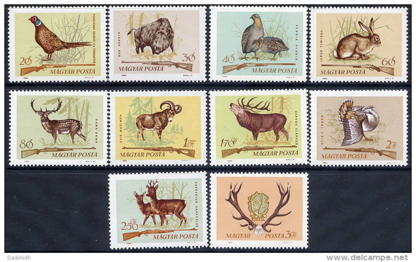HUNGARY 1964 Hunting: Game Animals Set Of 10 MNH / **.  Michel 2079-88 - Nuevos