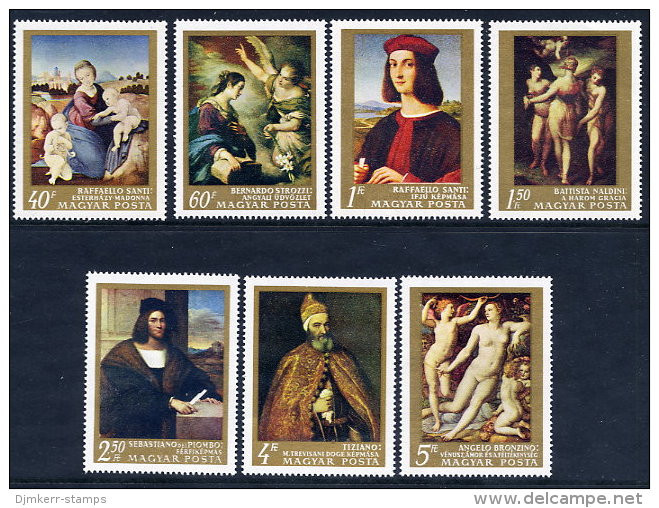 HUNGARY 1968 Italian Paintings Set MNH / **.  Michel 2465-71 - Unused Stamps