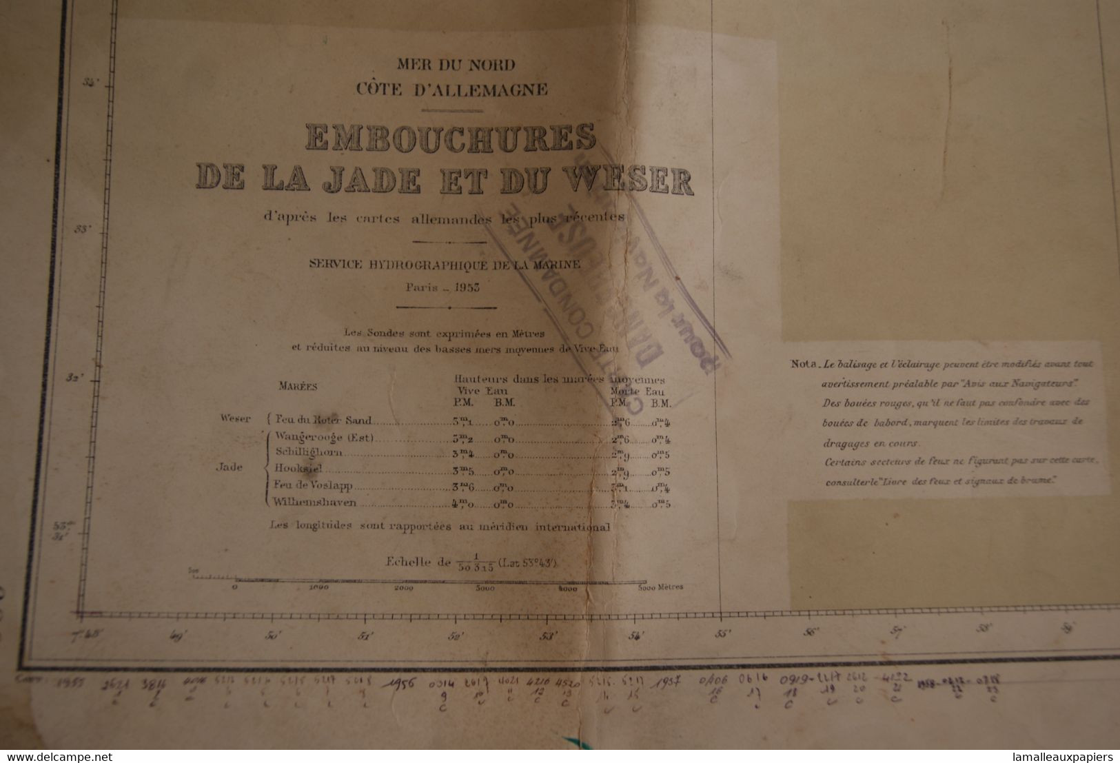 Embouchure De La Jade Et Du Weser (Mer Du Nord) 1953 - Zeekaarten