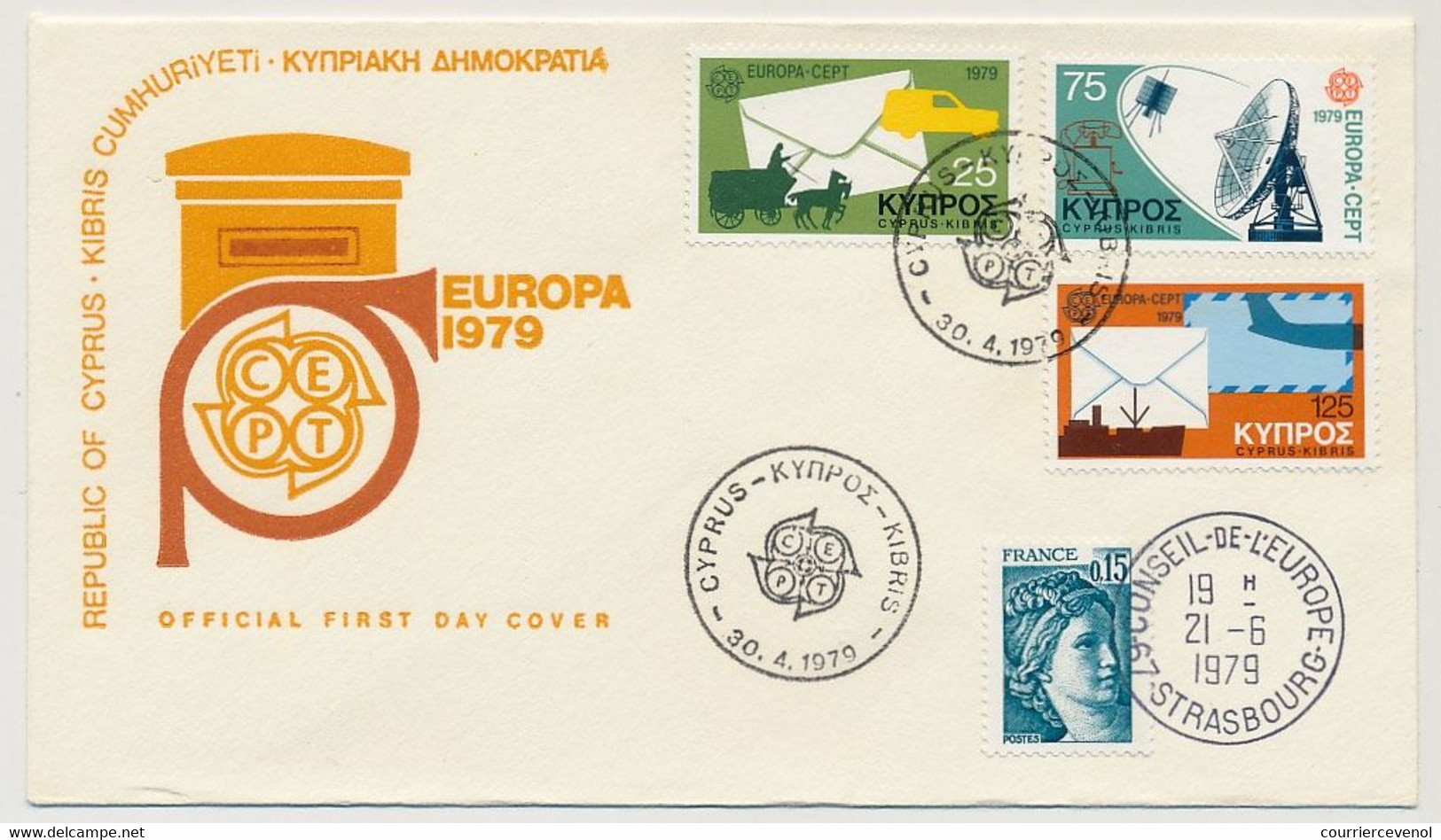 CHYPRE / FRANCE - Env FDC - Europa 1979 - 30/4/1979 + Cachet Conseil De L'Europe 21/6/1979 - Briefe U. Dokumente