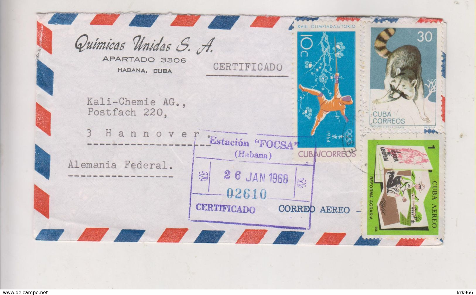 CUBA HAVANA HABANA 1968 Registered Airmail Cover To Germany - Briefe U. Dokumente