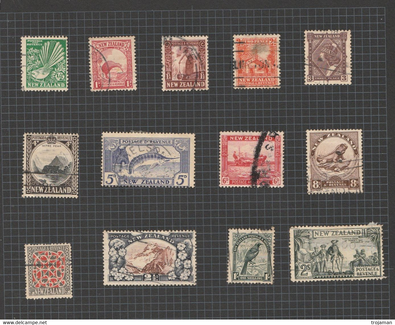 EX-PR-22-05 NEW ZEALAND. 13 USED STAMPS.  MICHEL # 189-201 = 75 Euro. - Gebraucht