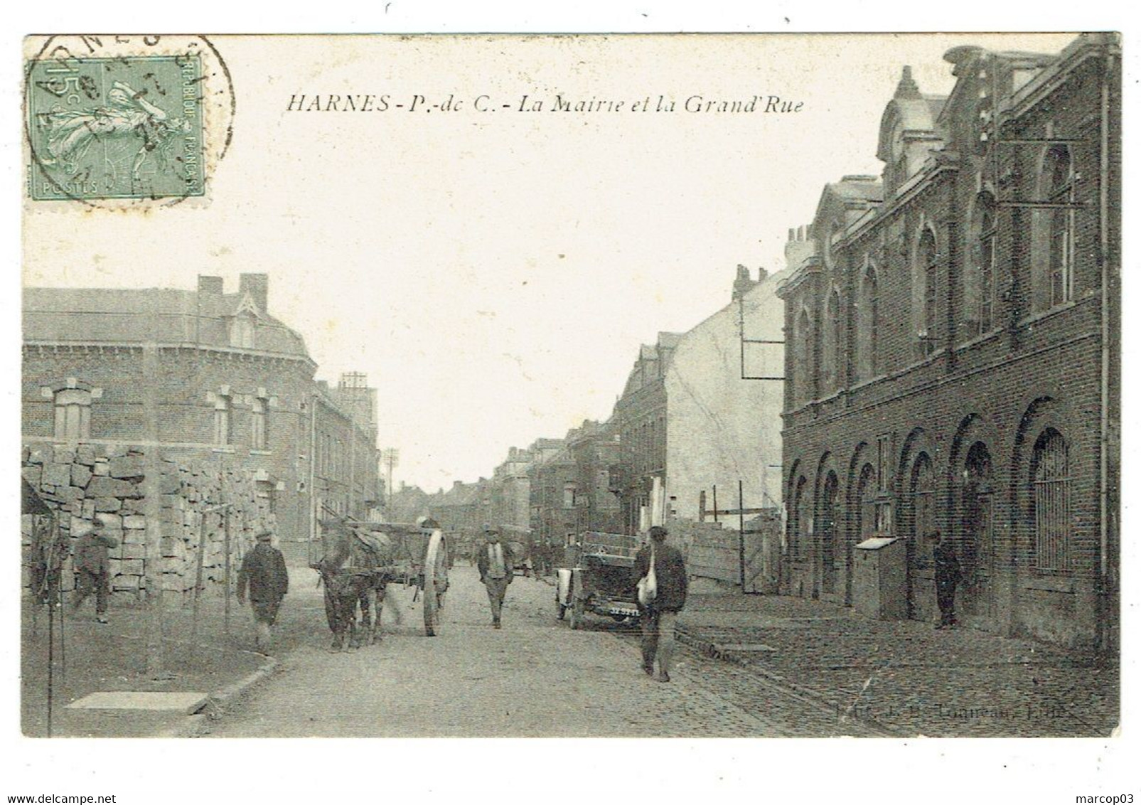 62 PAS DE CALAIS HARNES La Mairie Et La Grand Rue Plan Peu Courant - Harnes