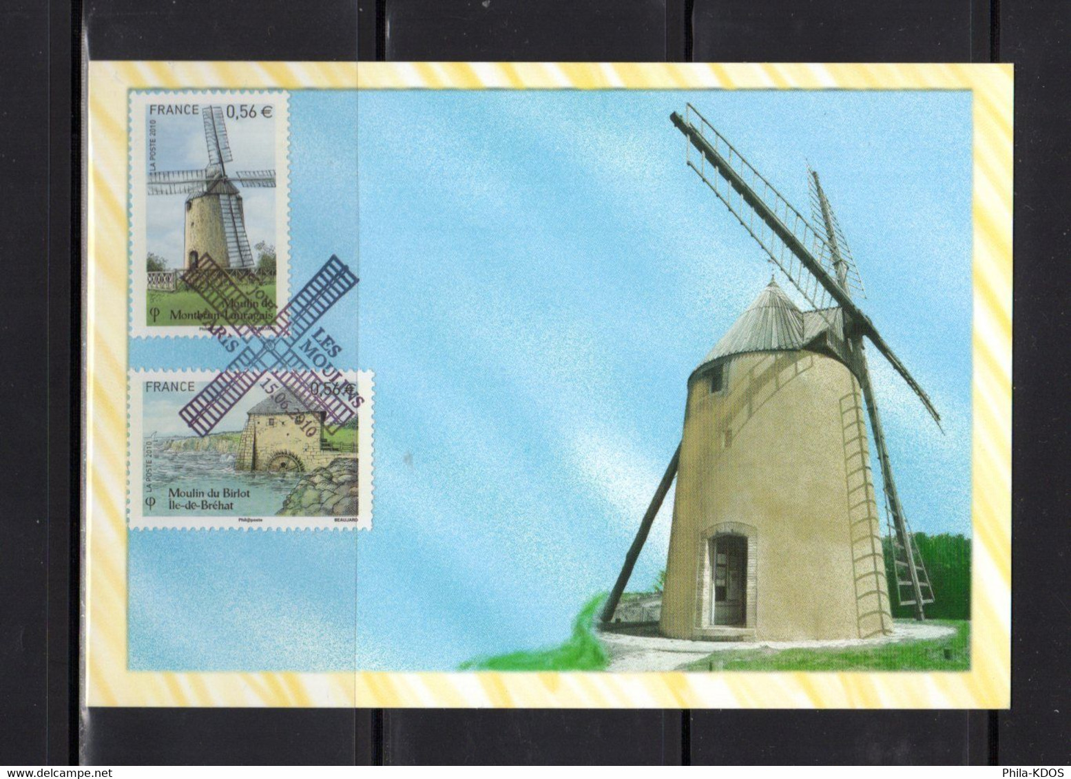 &#9989; 2010 " LES MOULINS : MONTBRUN-LAURENGAIS / BREHAT " Sur Carte Maximum. N° YT 4485 + 4490. CM - Windmills