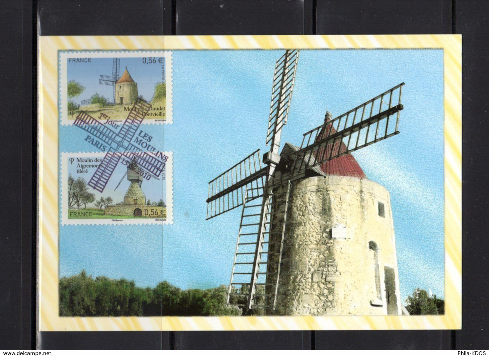 &#9989; 2010 " LES MOULINS : BLERET / DAUDET " Sur Carte Maximum. N° YT 4487 + 4488. CM - Windmills