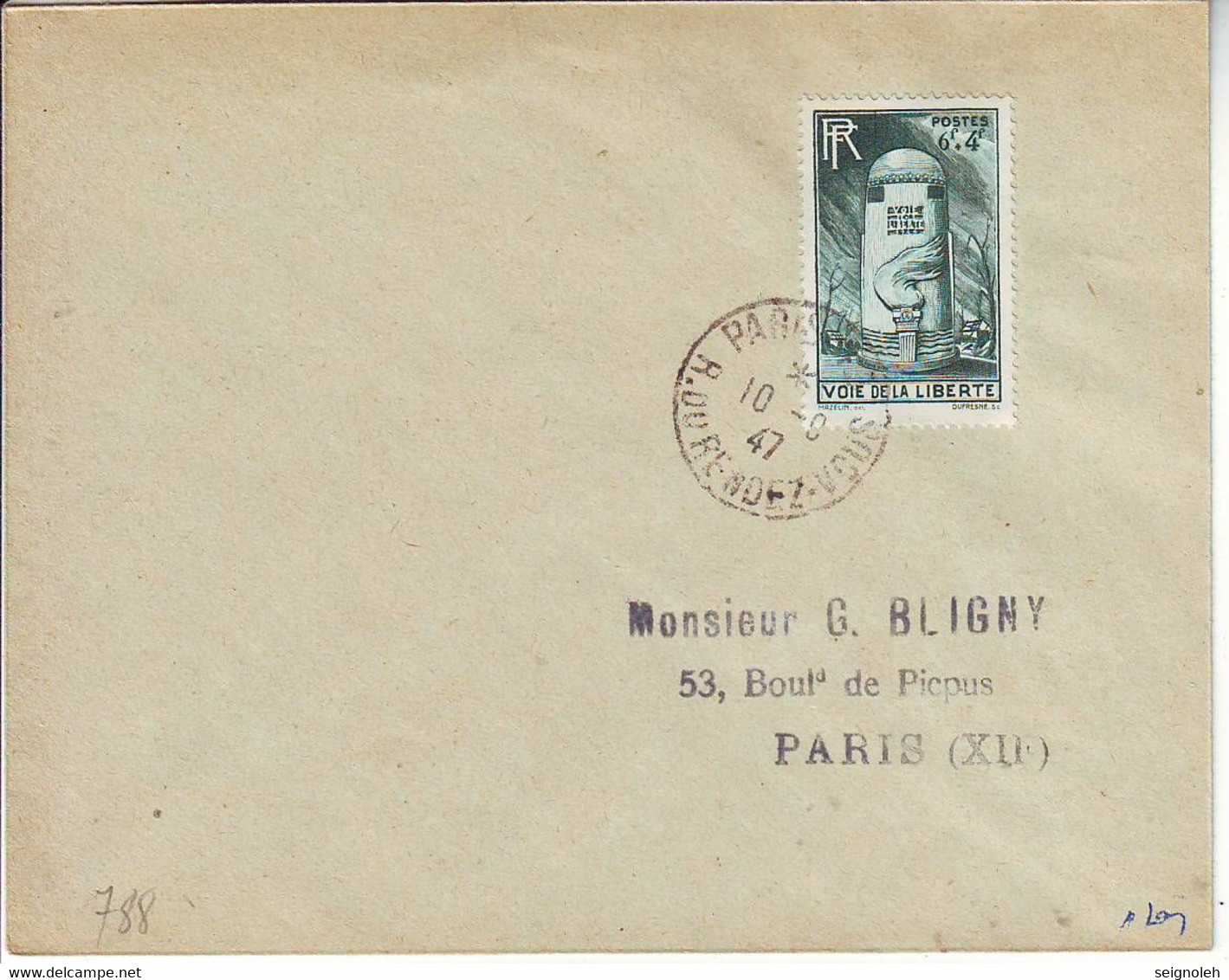 VOIE DE LA LIBERTE N° 788 Obl 10 Septembre 1947 LETTRE PREMIER JOUR , RARE , Signee MAYER - 1921-1960: Periodo Moderno