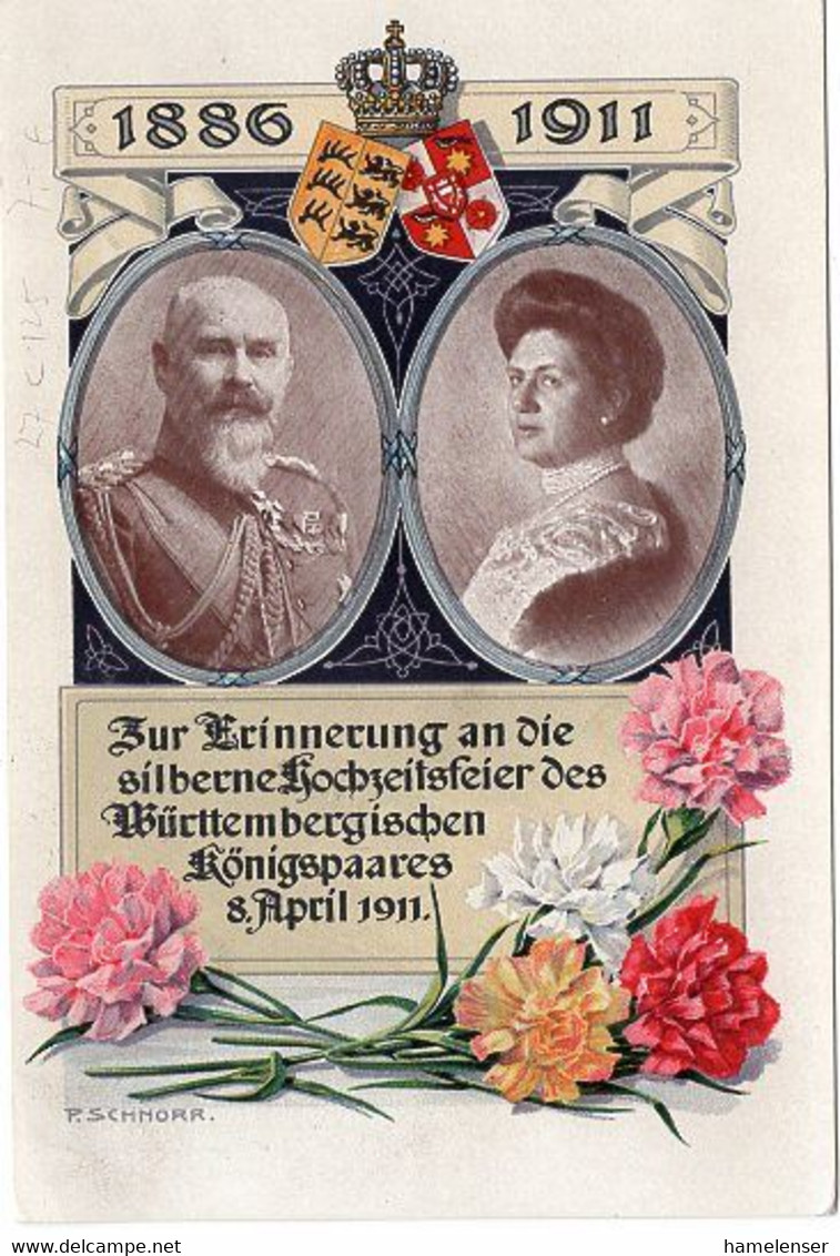 51968 - Deutsches Reich - 1911 - 5Pfg PrivatGAAnsKte "Silberhochzeit Wuerttembergisches Koenigspaar", Ungebr - Brieven En Documenten