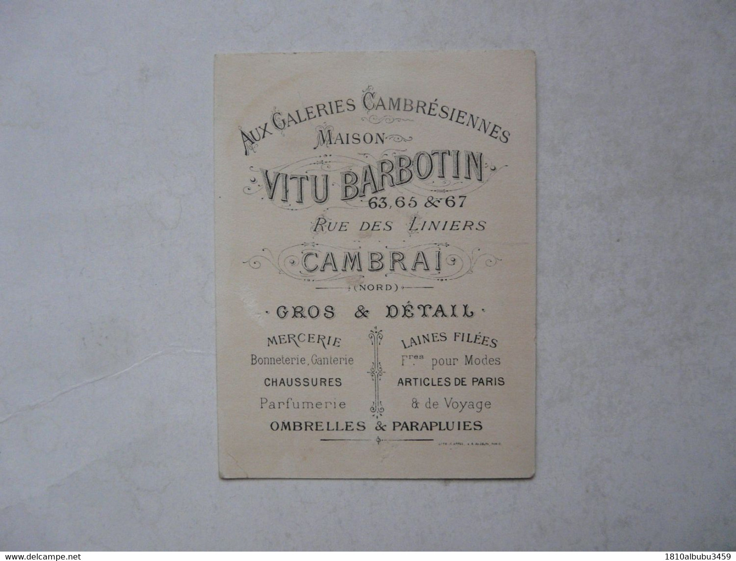 VIEUX PAPIERS - CHROMO : Aux Galeries Cambrésiennes - VITU BARBOTIN - Cambrai - Otros & Sin Clasificación