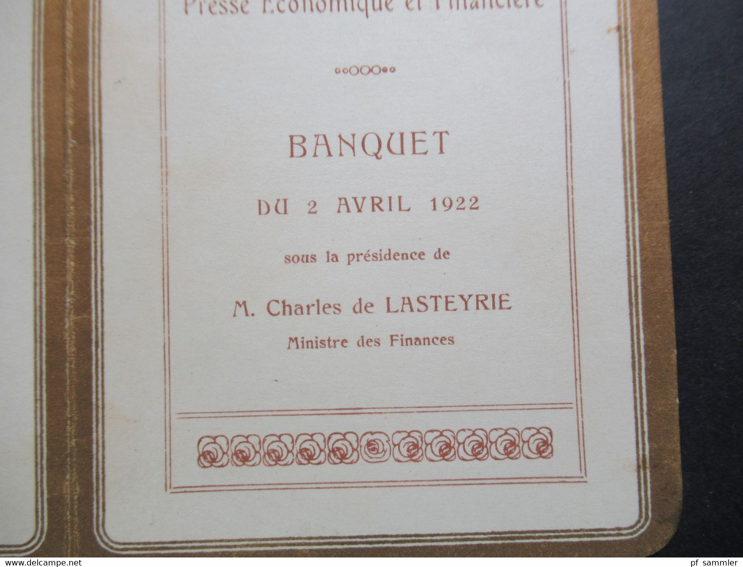 1922 Association De La Presse Economique Et Financiere Zum Banquet Sous La Presidence De M. Charles De Lasteyrie - Menu