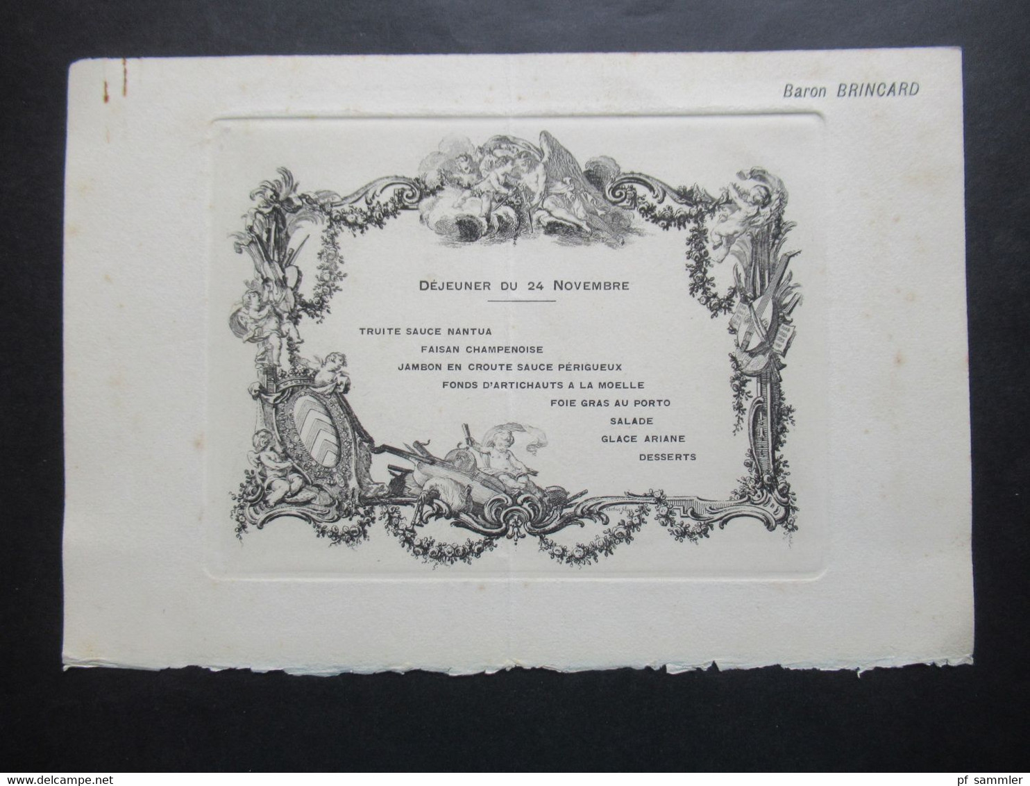 24.11.1926 Menükarte Kupferstich ?! Dejeuner Banque De France Personalisiert Für Baron Brincard - Menu