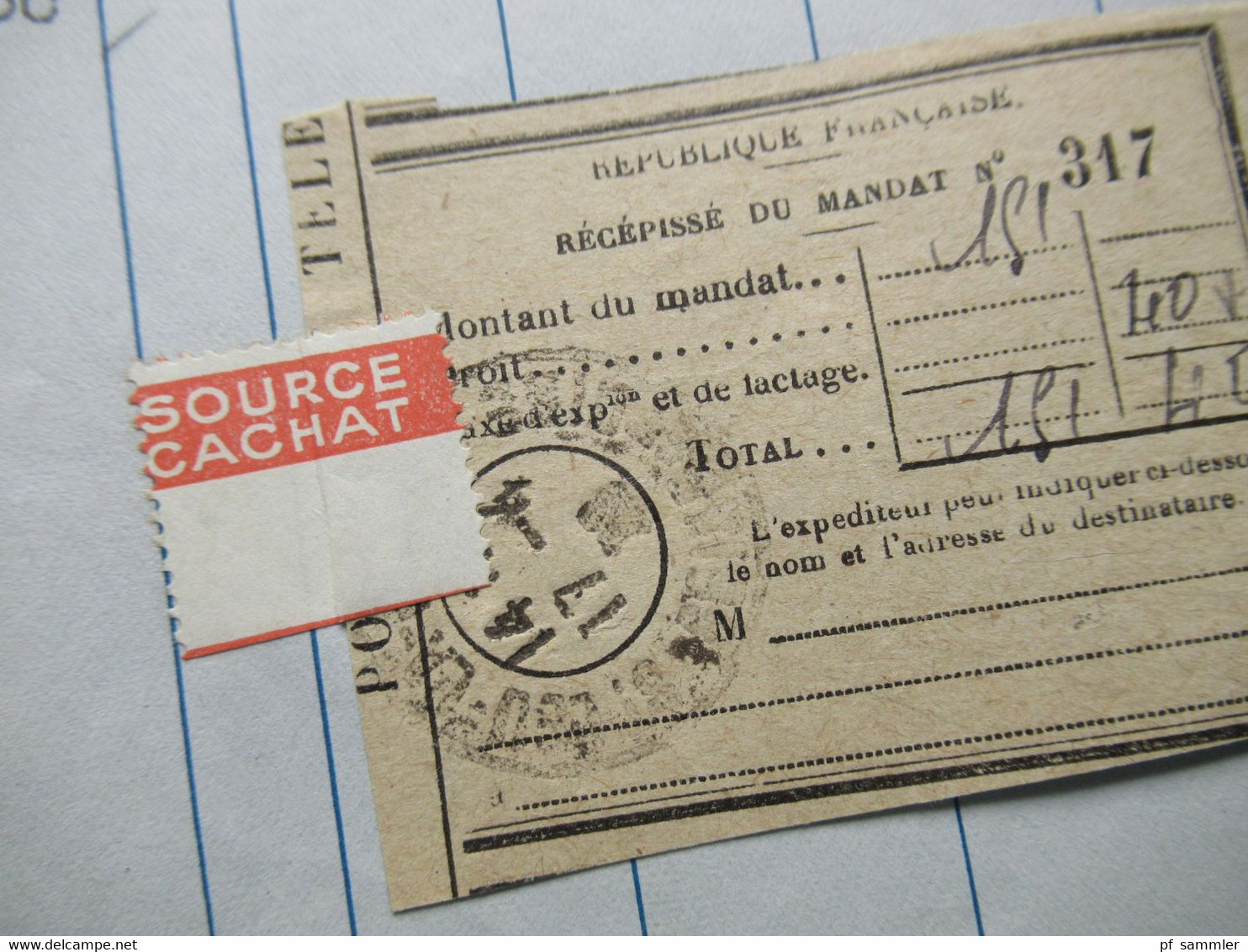 Frankreich 1928 Rechnung Mit Recepisse Du Mandat Befestigt Mit Säerin Bogenrand Evian / Source Cachat - Brieven En Documenten