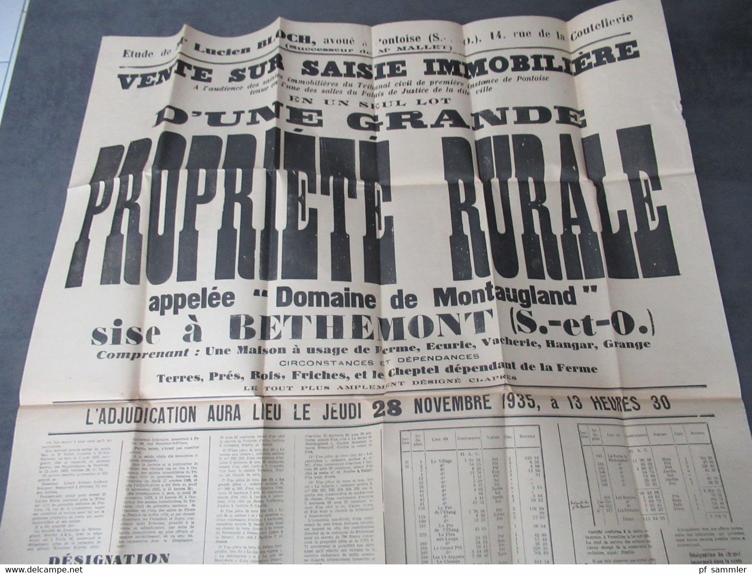 Frankreich 28.11.1935 Original Plakat Vente Immobiliere Propriete Rurale Domaine De Montaugland A Bethemont - Plakate