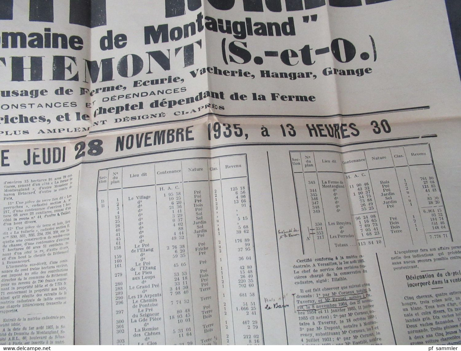 Frankreich 28.11.1935 original Plakat Vente Immobiliere Propriete Rurale Domaine de Montaugland a Bethemont