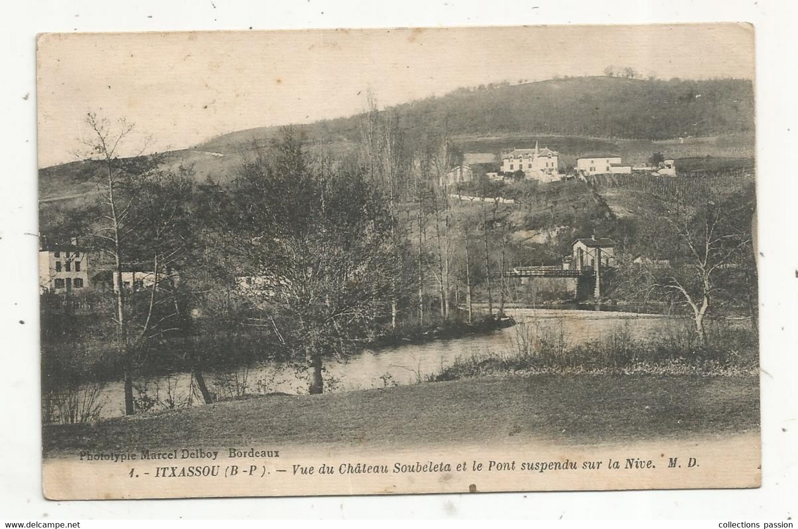 Cp, 64 , ITXASSOU , Vue Du Château Soubeleta Et Le Pont Suspendu , Voyagée 1934 - Itxassou