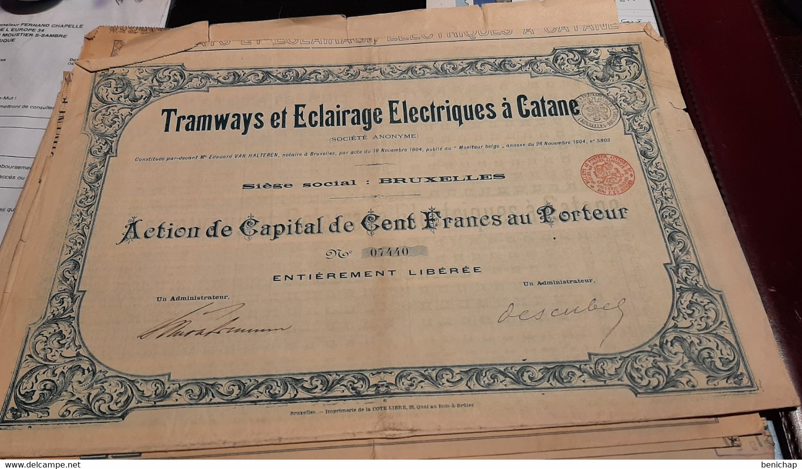 Tramways Et Eclairage Electrique à Catane - Tramways E Illuminazione Elettrica A Catania - Action De Capital - 1904. - Chemin De Fer & Tramway