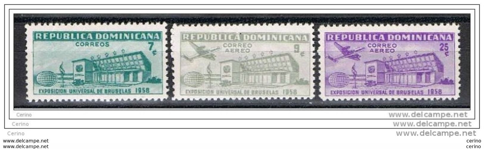 REPUBBLICA  DOMINICANA: 1958  ESPOSIZIONE  DI   BRUXELLES  -  S. CPL. 3  VAL. N. -  YV/TELL. 509 + PA.132/33 - Dominicaine (République)