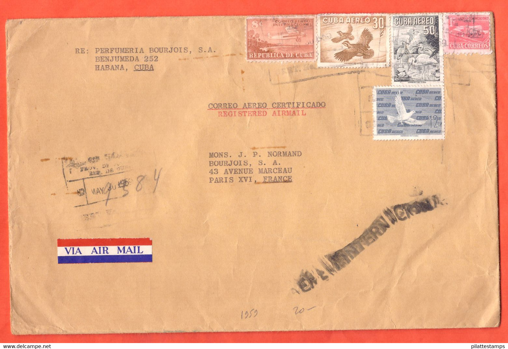 CUBA LETTRE PAR AVION DE 1959 DE LA HAVANE POUR PARIS FRANCE - Storia Postale