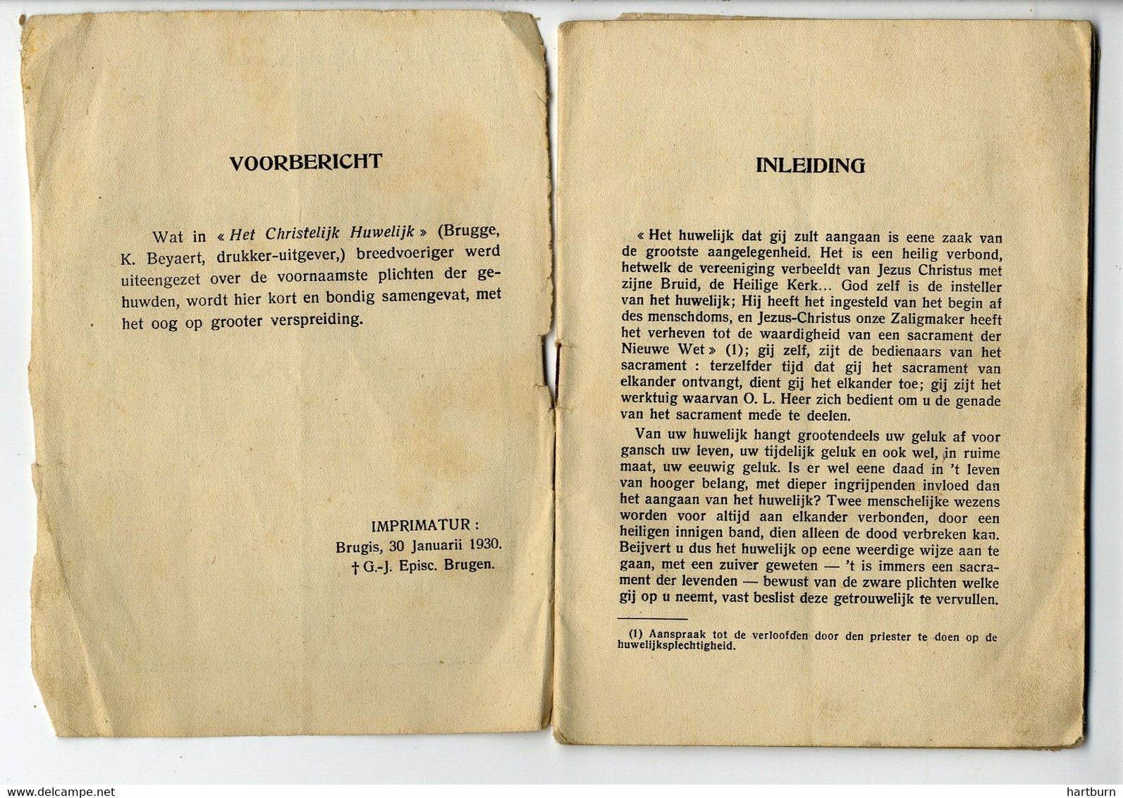 ♥️ Voor De Trouwers (raadgevingen En Gebeden. Brugge 1930 (16 X 11.5 Cm) (BAK-5,2) - Pratique