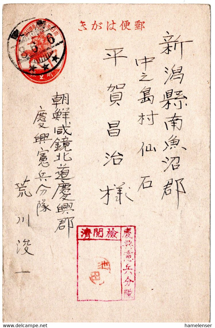 58360 - Japan / Korea - 1943 - 2S. GAKte KYONGHUNG -> Niigata, Abs. Kempeitai (Geheimpolizei), M. Japan. Zensur - Storia Postale