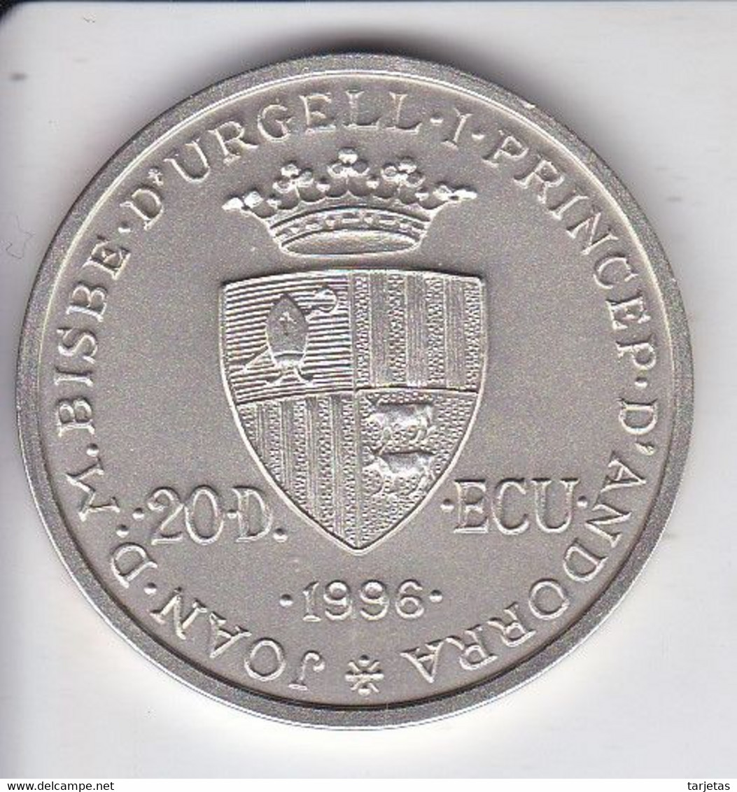 MONEDA DE PLATA Y ORO DE ANDORRA DE 20 DINERS DE CARLOMAGNO DEL AÑO 1996 MUY RARA (GOLD-SILVER-ARGENT) - Andorre