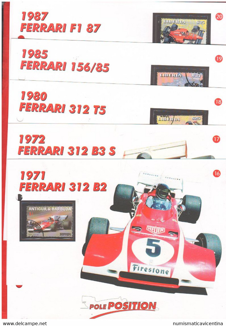 Ferrari F 1 cars racing 20 schede  20 francobolli stati diversi schede tecniche lot dedicated to Ferrari