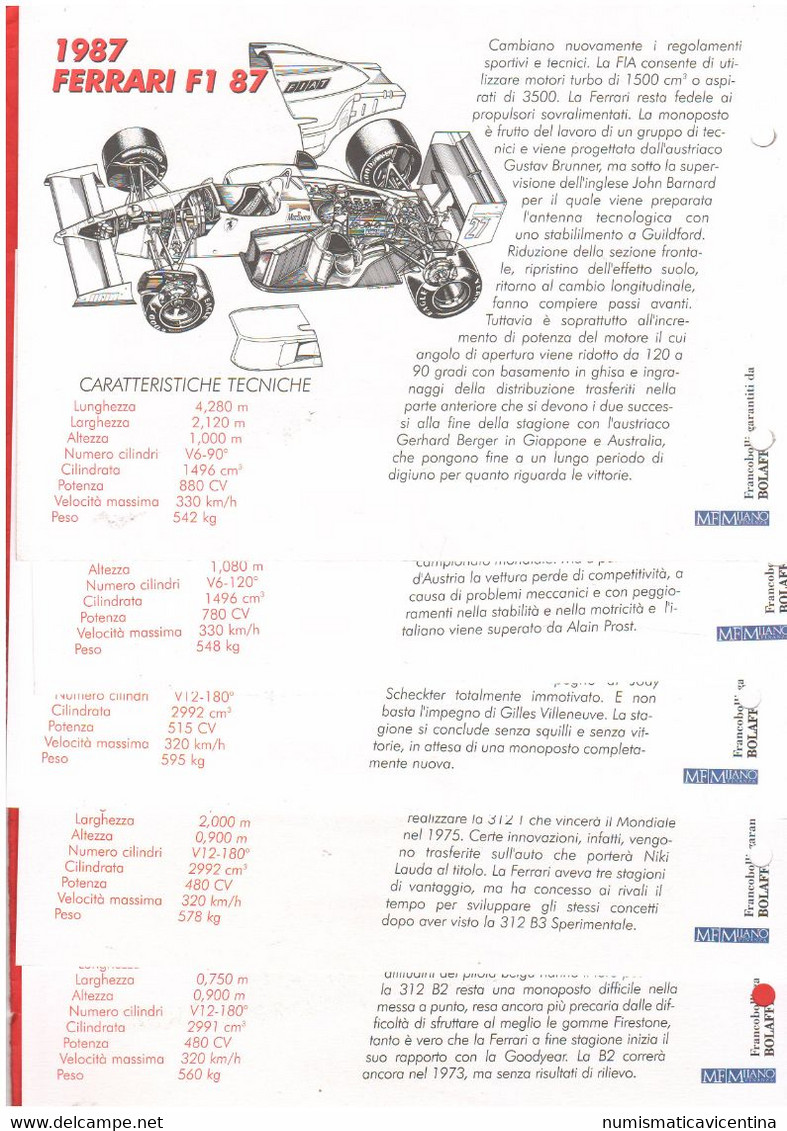 Ferrari F 1 cars racing 20 schede  20 francobolli stati diversi schede tecniche lot dedicated to Ferrari