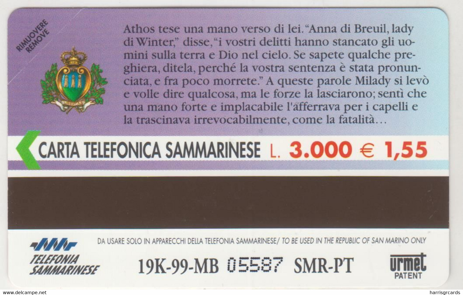 SAN MARINO - I Tre Moschettieri, RSM 042, 3.000 L, Tirage 19.400, Mint - Saint-Marin