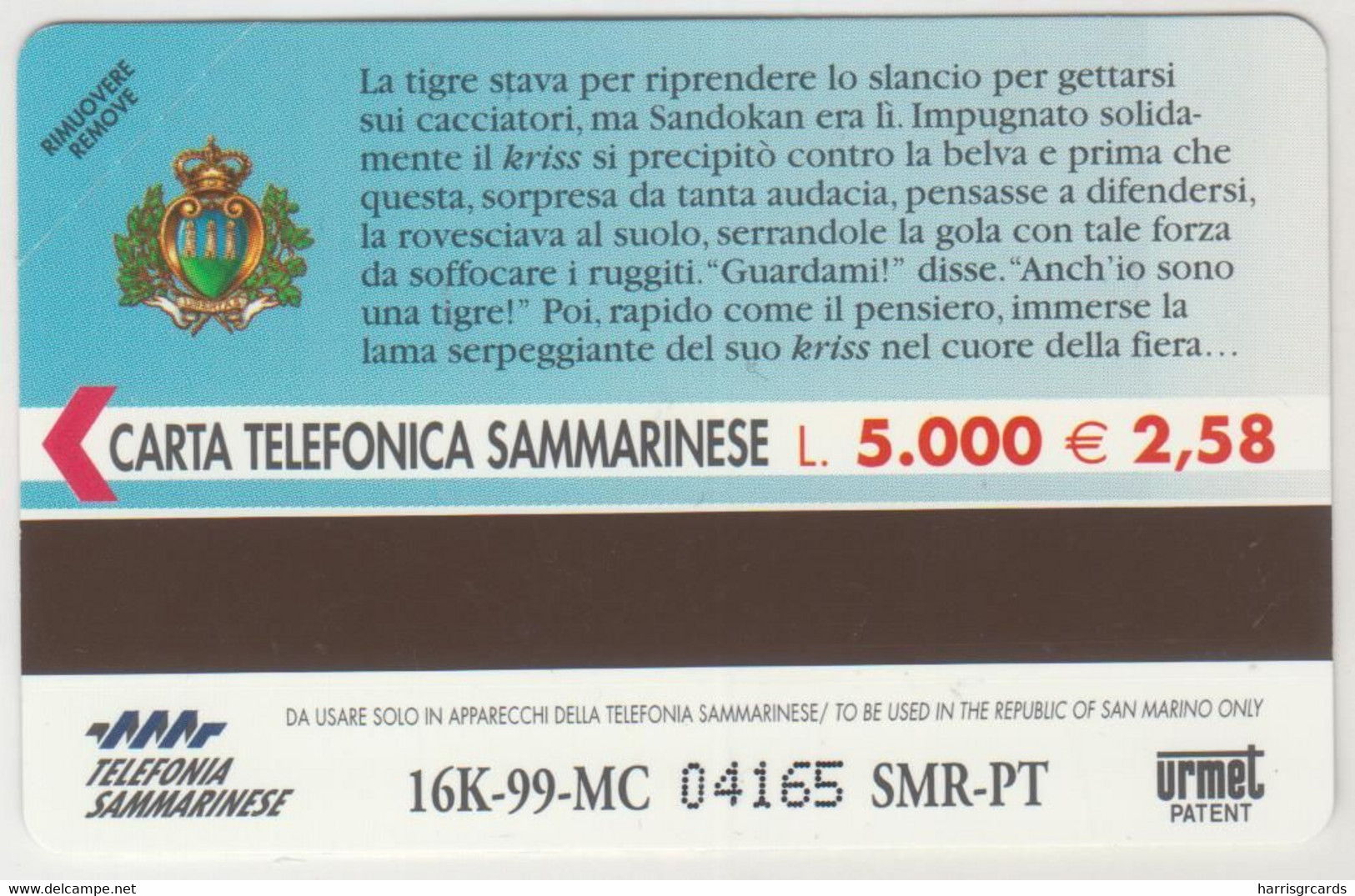 SAN MARINO - Le Tigri Di Mompracem, RSM 043, 5.000 L, Tirage 16.000, Mint - Saint-Marin