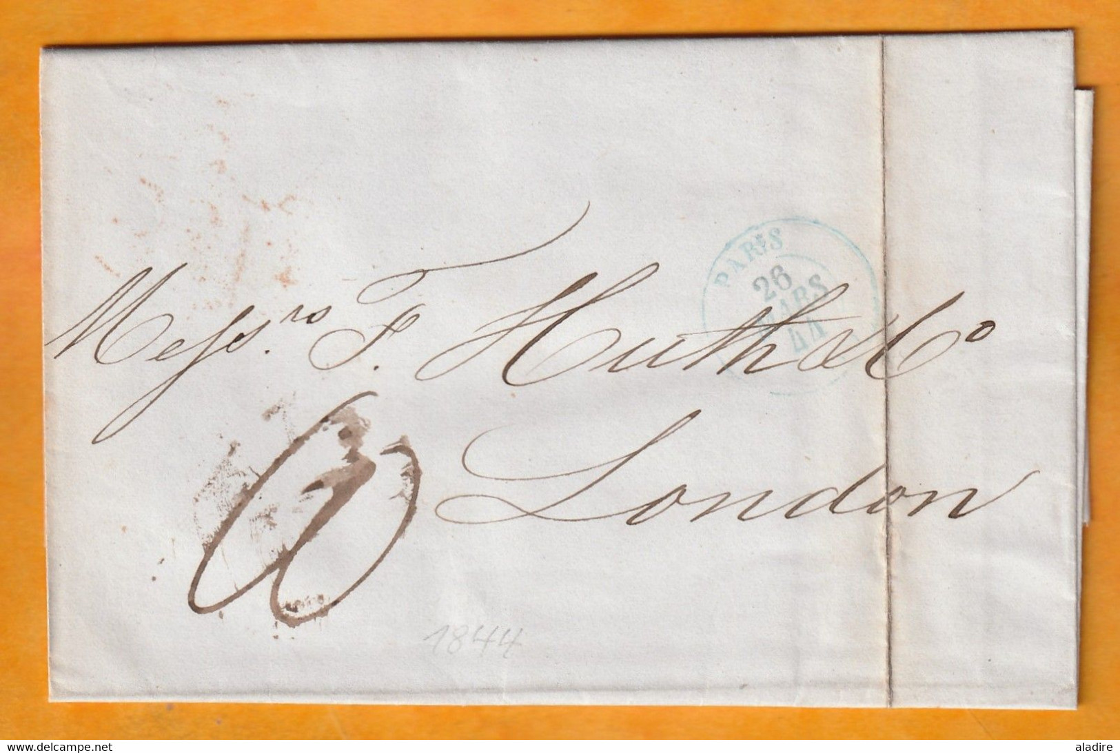 1844 - Lettre Pliée Avec Correspondance En Anglais De Paris Vers Londres London  - Cad Arrivée - Taxe 10 - 1801-1848: Précurseurs XIX