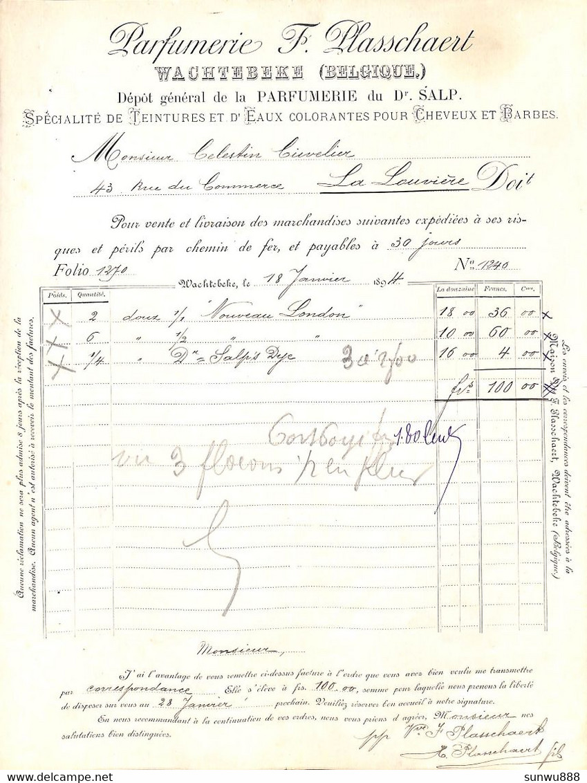 Wachtebeke 1894 - Parfumerie Du Dr Salp - Maison Vve Plasschaert Litho - 1800 – 1899