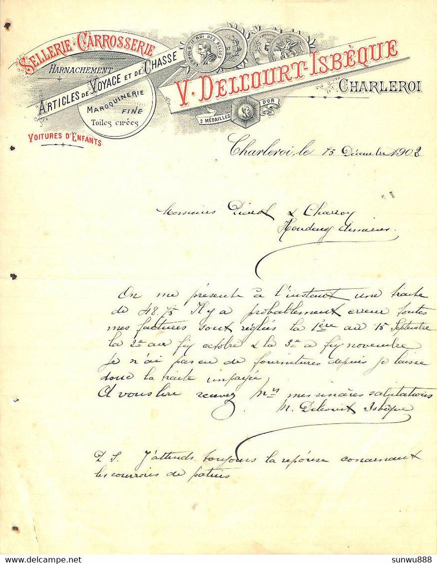 Charleroi 1902 - Sellerie Carrosserie Articles De Voyage Et De Chasse V. Delcourt Isbèque Litho - 1900 – 1949