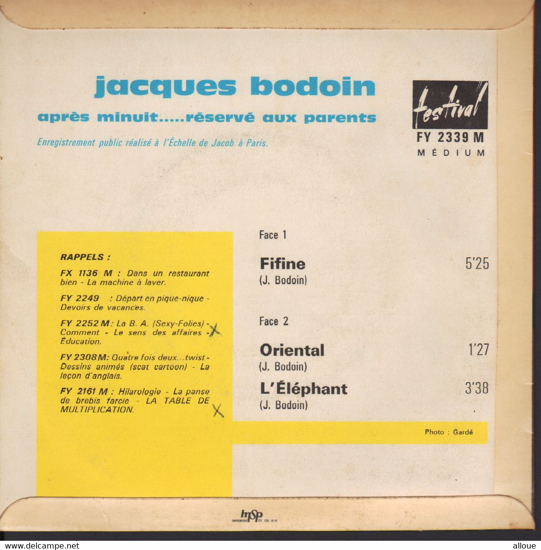 JACQUES BODOIN - APRES MINUIT + 2 - Comiques, Cabaret